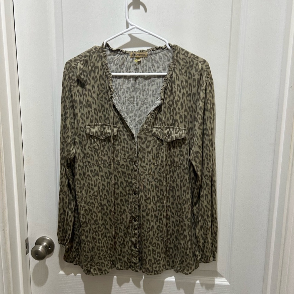 Democracy Olive Leopard Button-Down Shirt
